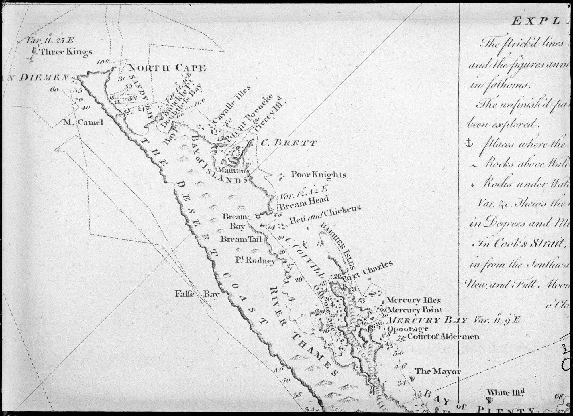 Map of the northern part of New Zealand from the Coromandel Peninsula to North Cape, from Captain Cook's chart of New Zealand.