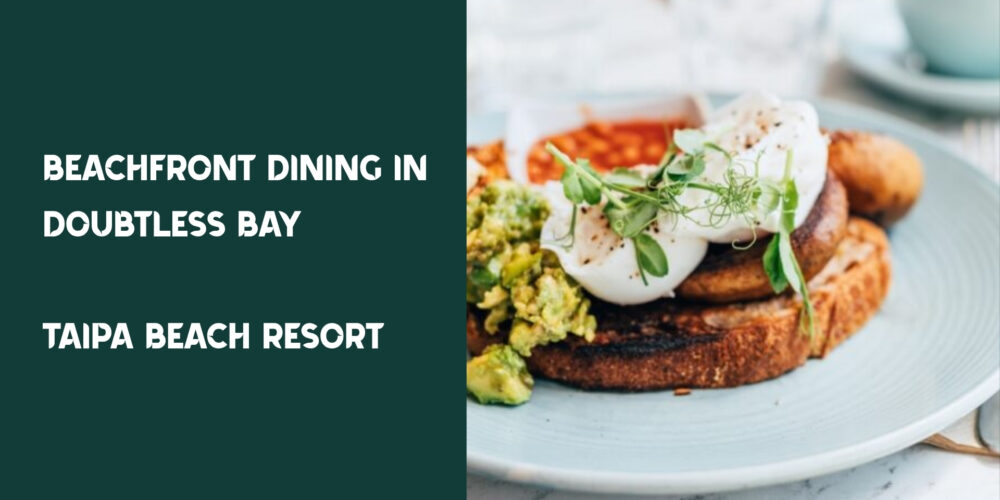Poached eggs on toasted sourdough with smashed avocado at Taipa Beach Resort Restaurant in Doubtless Bay, Northland.